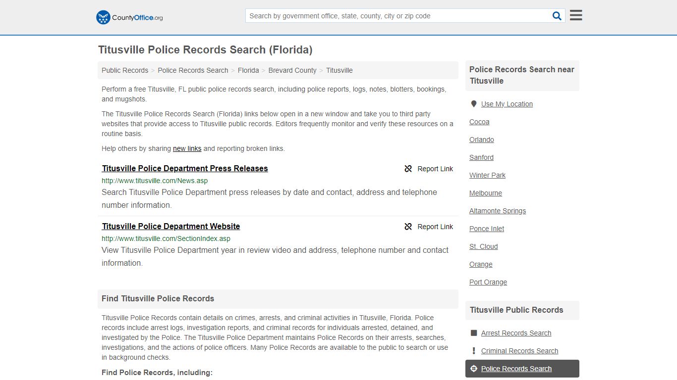 Police Records Search - Titusville, FL (Accidents & Arrest Records)
